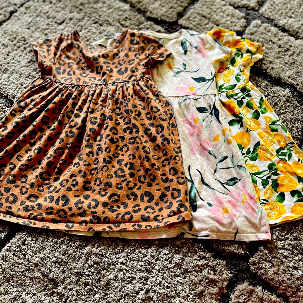 Bundle of print fun! Cat & Jack cheetah print, Old Navy floral and lemon zest 3T